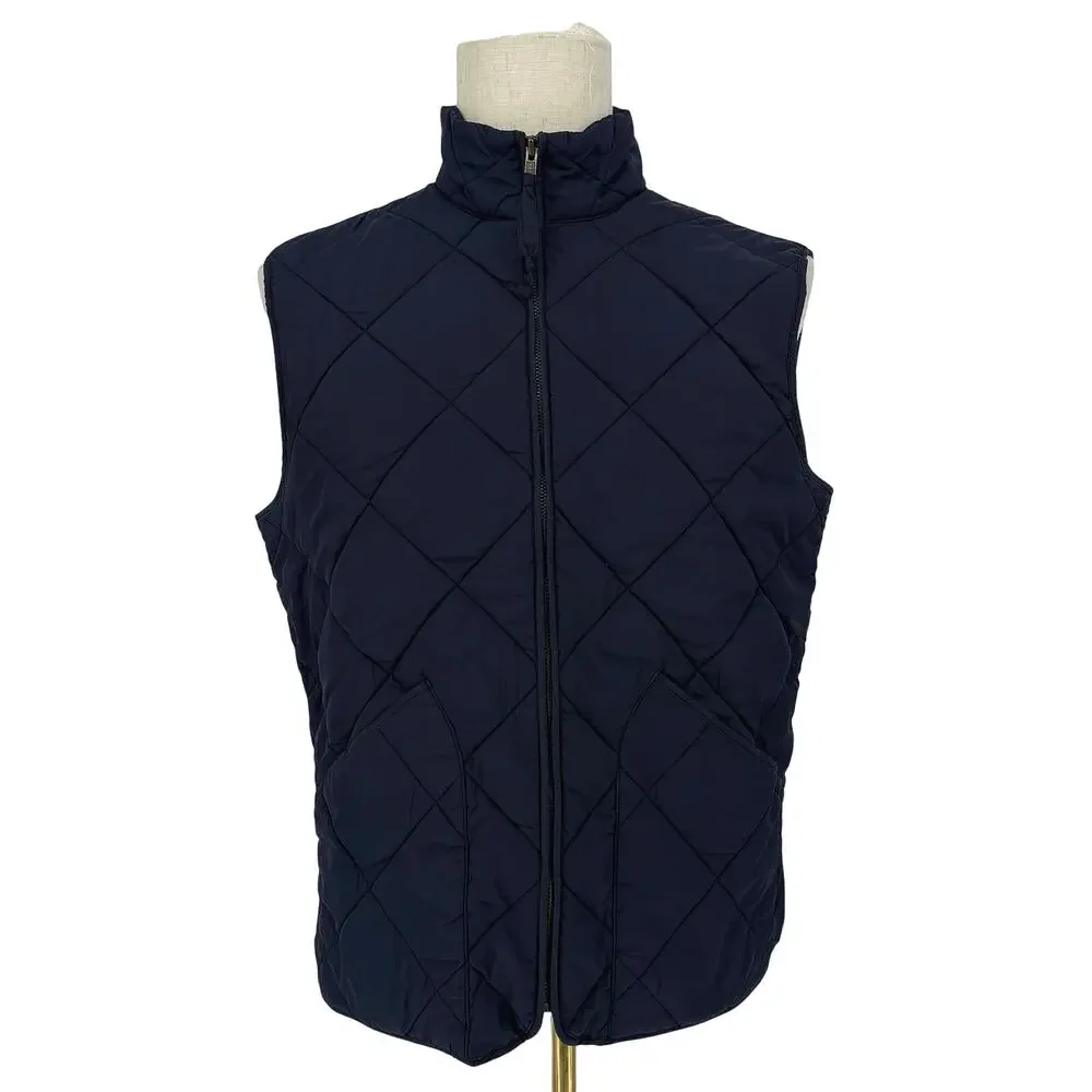 J.Crew Men's Quilted Walker Vest Navy Blue Zipper Front Size M Casual